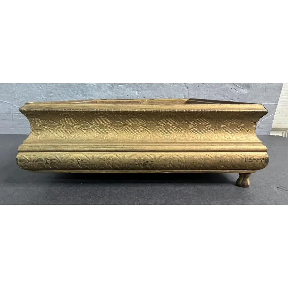 Vintage Wood Jewelry Box Gold Tone Trim Vanity Trinket Keepsake Box‎